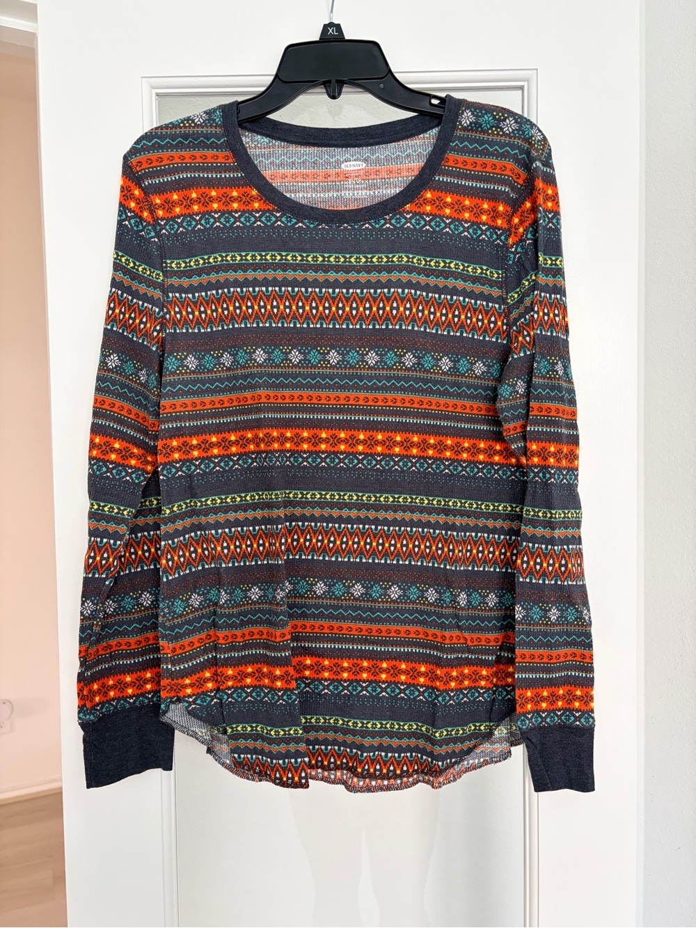 Women's Long Sleeve Patterned Knit Top - multicolored